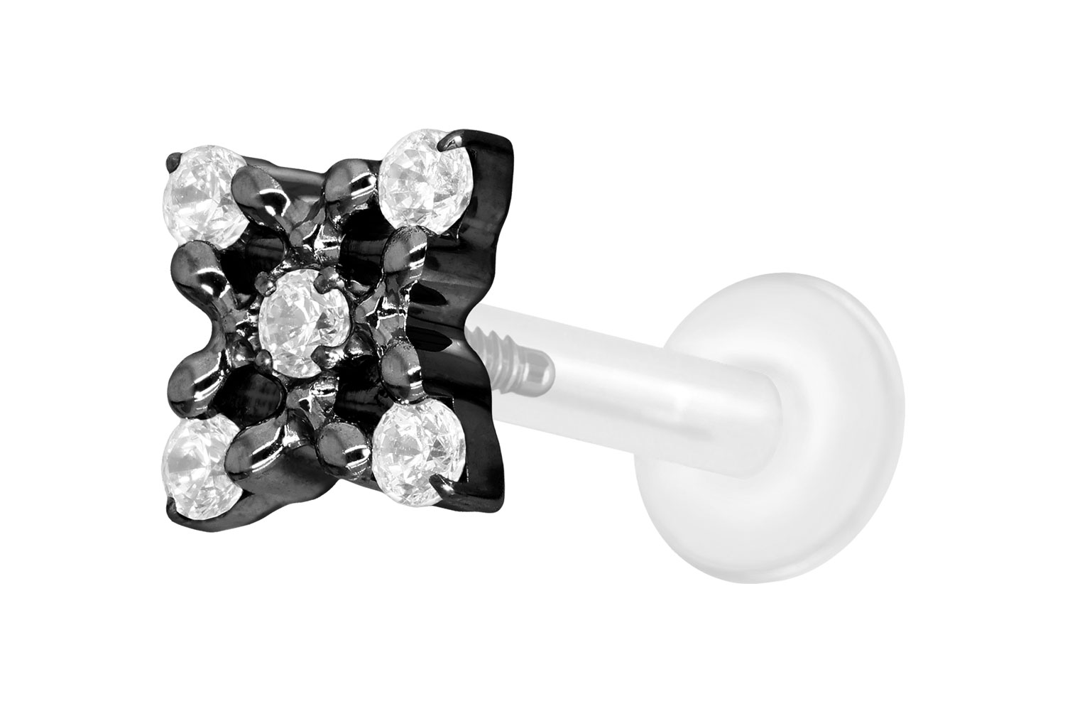 PTFE Labret Piercing mit Innengewinde + Titan-Aufsatz KRISTALLBLUME